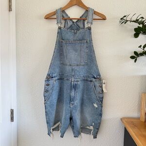 NWT Hollister Denim Jean Overalls Shorts with Distressing
